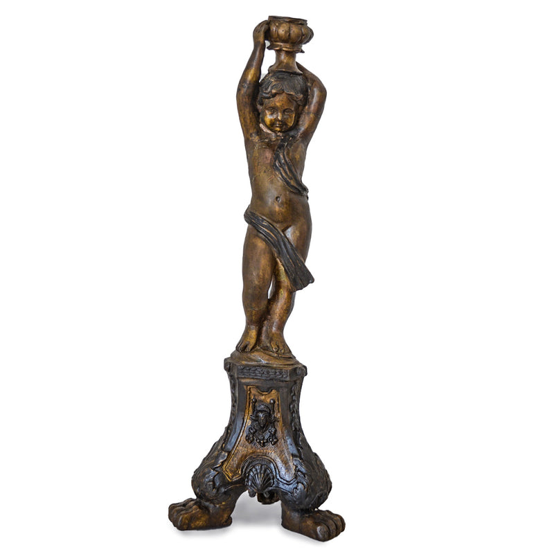 Cherub Holding An Urn Bronze Candleholder-RG1689-1. Asian & Chinese Furniture, Art, Antiques, Vintage Home Décor for sale at FEA Home