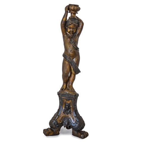 Cherub Holding An Urn Bronze Candleholder- Asian Antiques, Vintage Home Decor & Chinese Furniture - FEA Home