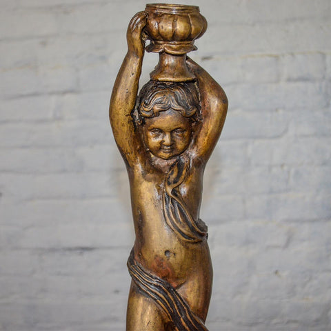 Cherub Holding An Urn Bronze Candleholder