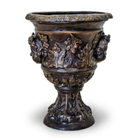Small Greco-Roman Urn with Cherub Faces and Palmettos in Bronze Patina- Asian Antiques, Vintage Home Decor & Chinese Furniture - FEA Home