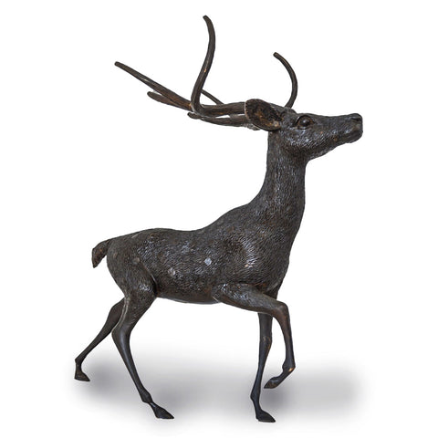 Small Bronze Statue of A Deer in Motion-YN7555-1. Asian & Chinese Furniture, Art, Antiques, Vintage Home Décor for sale at FEA Home