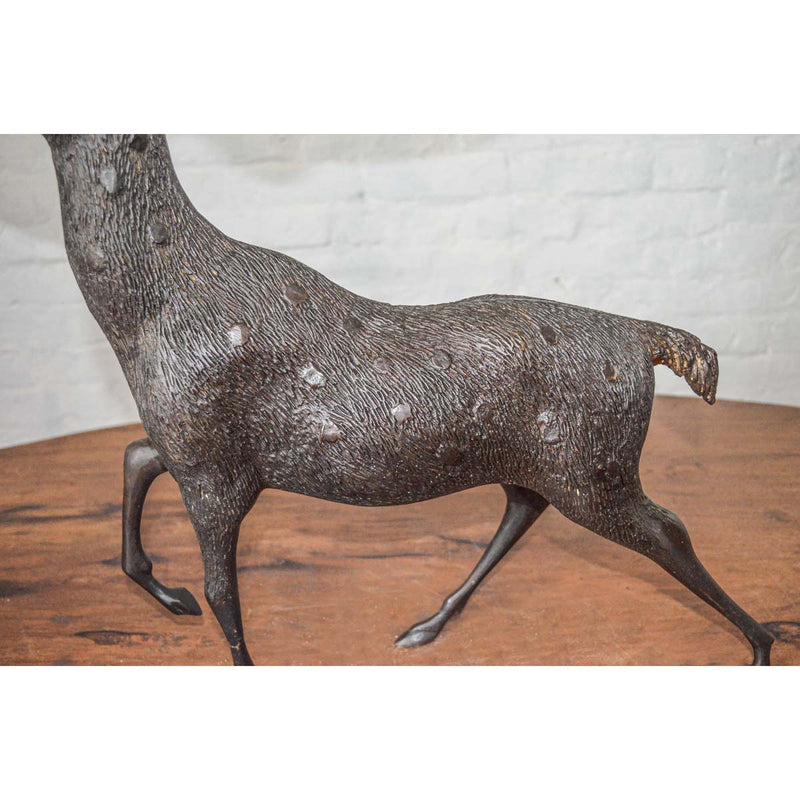 Small Bronze Statue of A Deer in Motion-YN7555-3. Asian & Chinese Furniture, Art, Antiques, Vintage Home Décor for sale at FEA Home