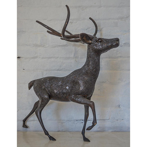 Small Bronze Statue of A Deer in Motion-YN7555-2. Asian & Chinese Furniture, Art, Antiques, Vintage Home Décor for sale at FEA Home