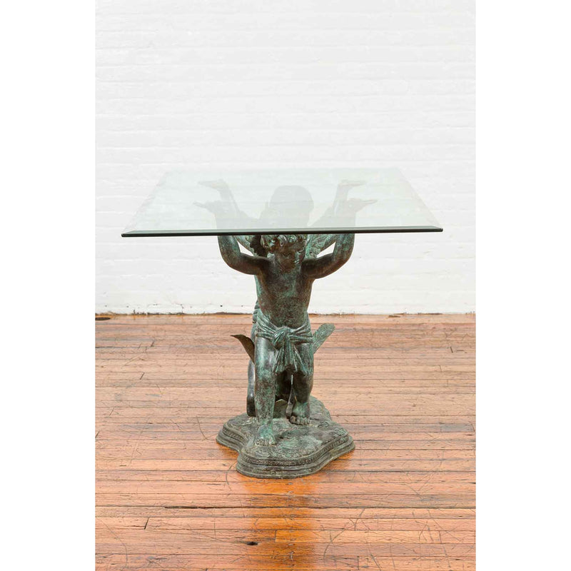 Greco-Roman Style Contemporary Bronze Double Cherub Dining Table Base
