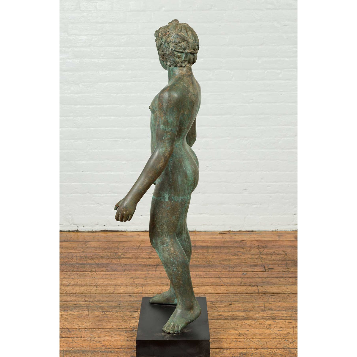 Greco Roman Style Vintage Verde Bronze Statue of a Male Nude with Grapes in Hair-4. Asian &amp; Chinese Furniture, Art, Antiques, Vintage Home Décor for sale at FEA Home