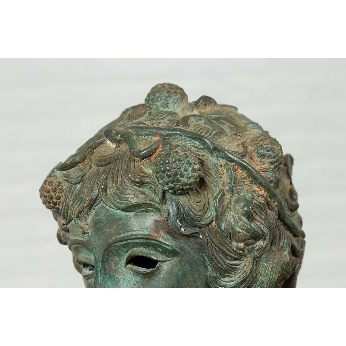 Greco Roman Style Vintage Verde Bronze Statue of a Male Nude with Grapes in Hair-11. Asian &amp; Chinese Furniture, Art, Antiques, Vintage Home Décor for sale at FEA Home