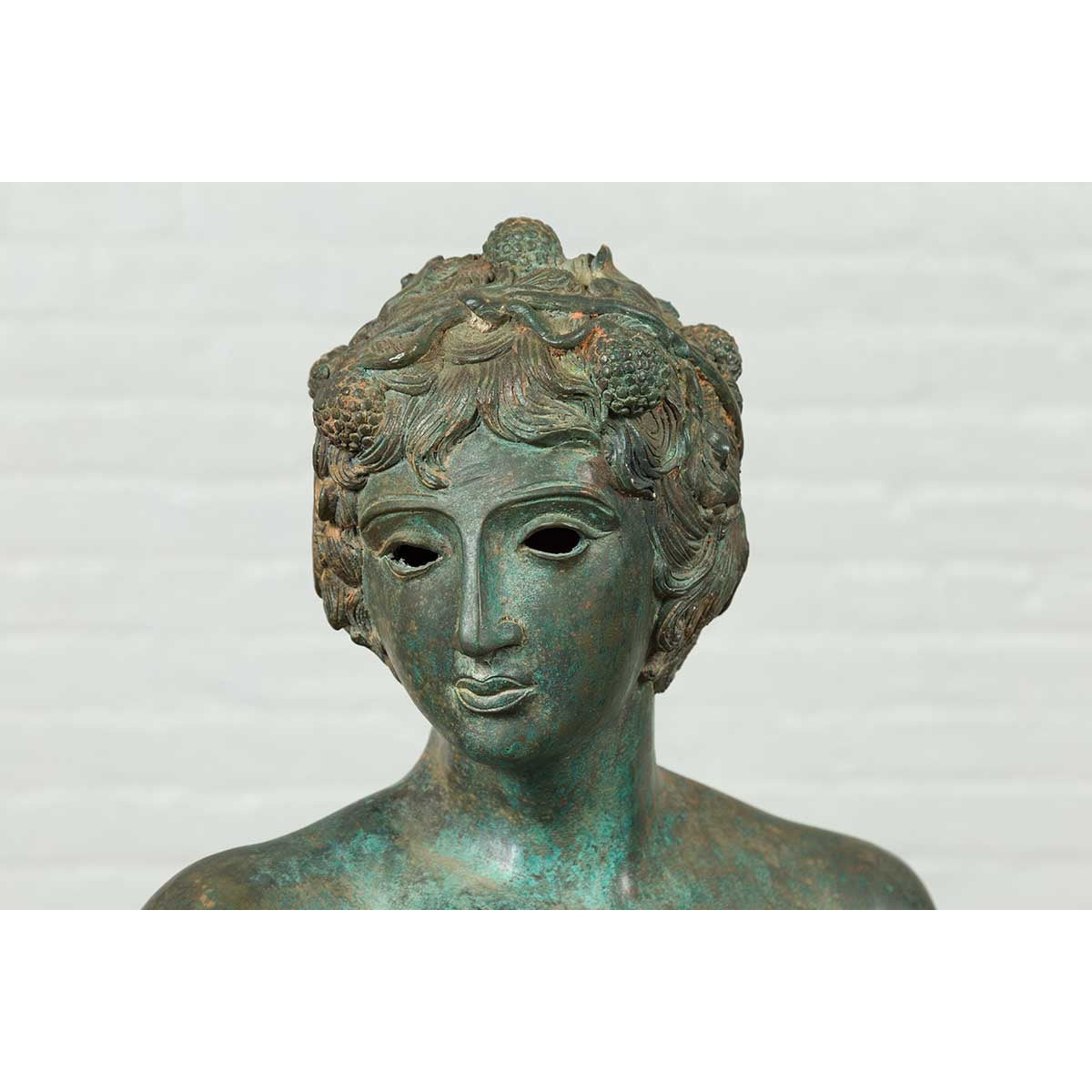 Greco Roman Style Vintage Verde Bronze Statue of a Male Nude with Grapes in Hair-13. Asian &amp; Chinese Furniture, Art, Antiques, Vintage Home Décor for sale at FEA Home