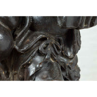 Vintage Bronze Sculpture Depicting a Mythical Warrior Holding a Flask