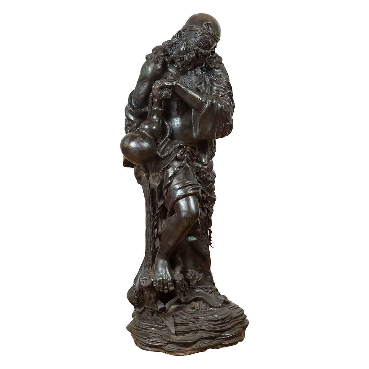 Vintage Bronze Sculpture Depicting a Mythical Warrior Holding a Flask-1. Asian & Chinese Furniture, Art, Antiques, Vintage Home Décor for sale at FEA Home