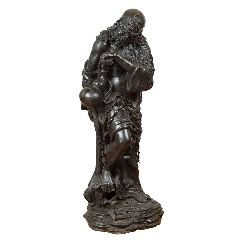 Vintage Bronze Sculpture Depicting a Mythical Warrior Holding a Flask- Asian Antiques, Vintage Home Decor & Chinese Furniture - FEA Home
