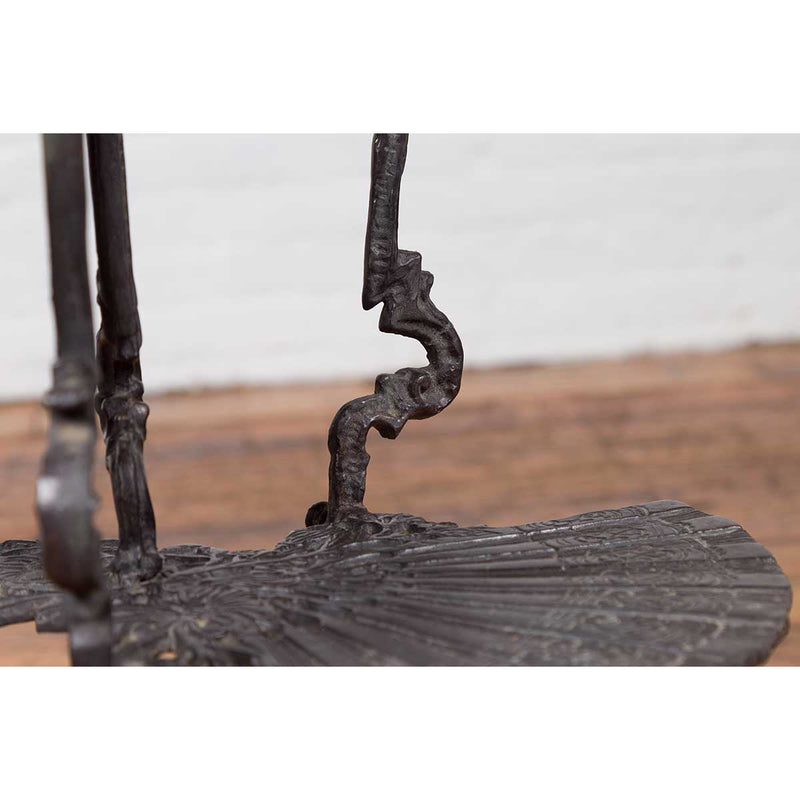 Contemporary Bronze Display Stand with Fan Shelves and Rococo Style Scrolls