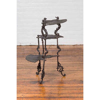 Contemporary Bronze Display Stand with Fan Shelves and Rococo Style Scrolls
