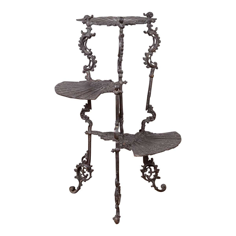 Contemporary Bronze Display Stand with Fan Shelves and Rococo Style Scrolls- Asian Antiques, Vintage Home Decor & Chinese Furniture - FEA Home