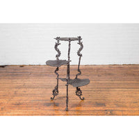 Contemporary Bronze Display Stand with Fan Shelves and Rococo Style Scrolls