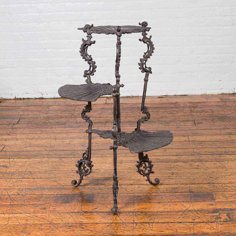 Contemporary Bronze Display Stand with Fan Shelves and Rococo Style Scrolls