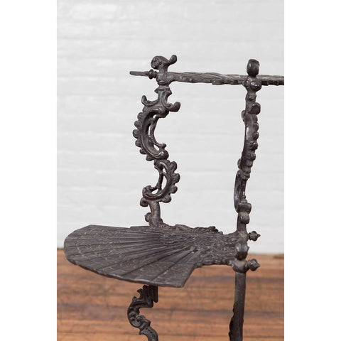 Contemporary Bronze Display Stand with Fan Shelves and Rococo Style Scrolls