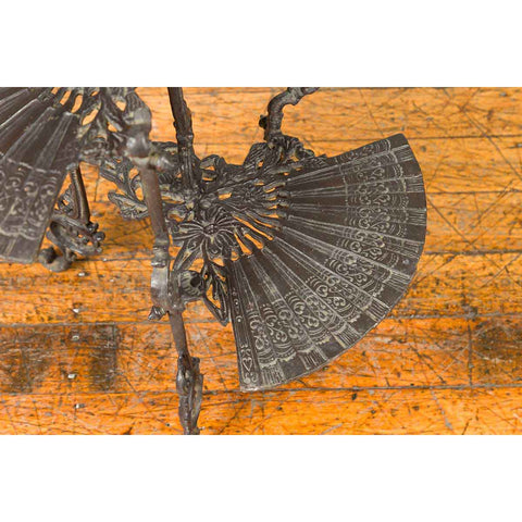 Contemporary Bronze Display Stand with Fan Shelves and Rococo Style Scrolls