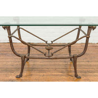 Directoire Style Bronze Coffee Table Base with Rams Heads and Dark Patina