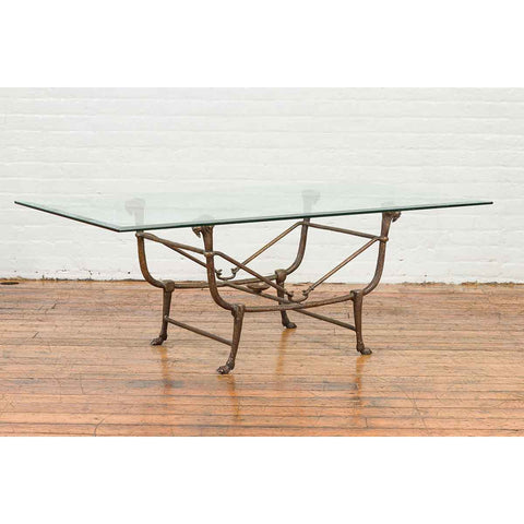 Directoire Style Bronze Coffee Table Base with Rams Heads and Dark Patina