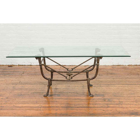 Directoire Style Bronze Coffee Table Base with Rams Heads and Dark Patina