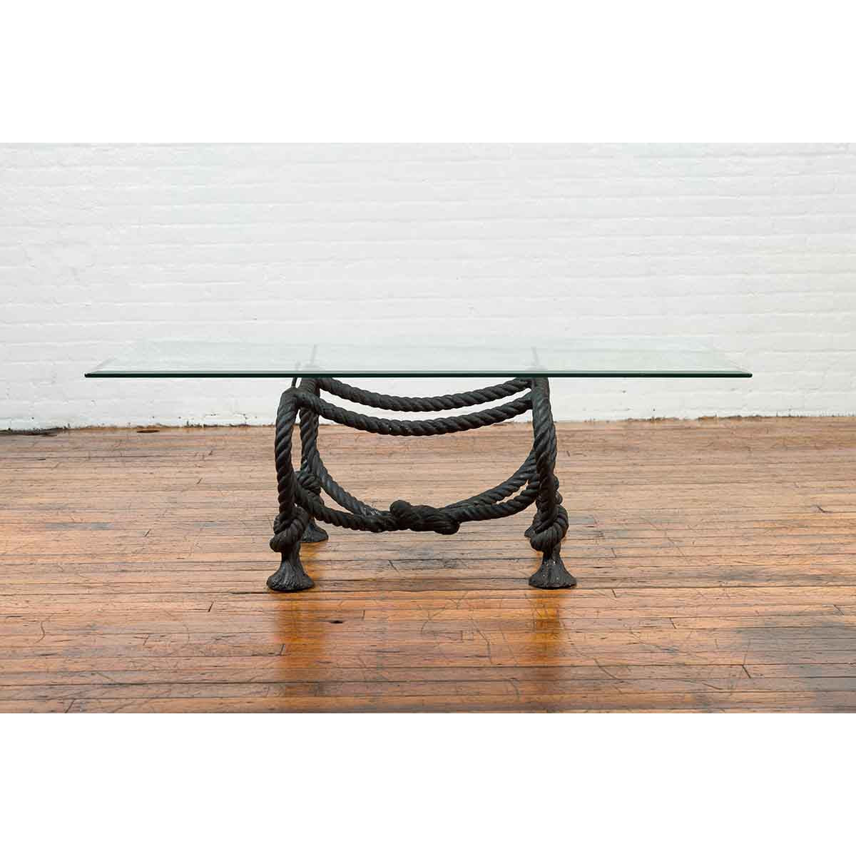 Contemporary Cast Bronze Nautical Rope Maison Jansen Style Coffee Table Base-3. Asian &amp; Chinese Furniture, Art, Antiques, Vintage Home Décor for sale at FEA Home