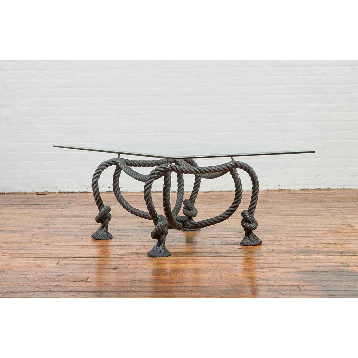 Contemporary Cast Bronze Nautical Rope Maison Jansen Style Coffee Table Base-2. Asian & Chinese Furniture, Art, Antiques, Vintage Home Décor for sale at FEA Home