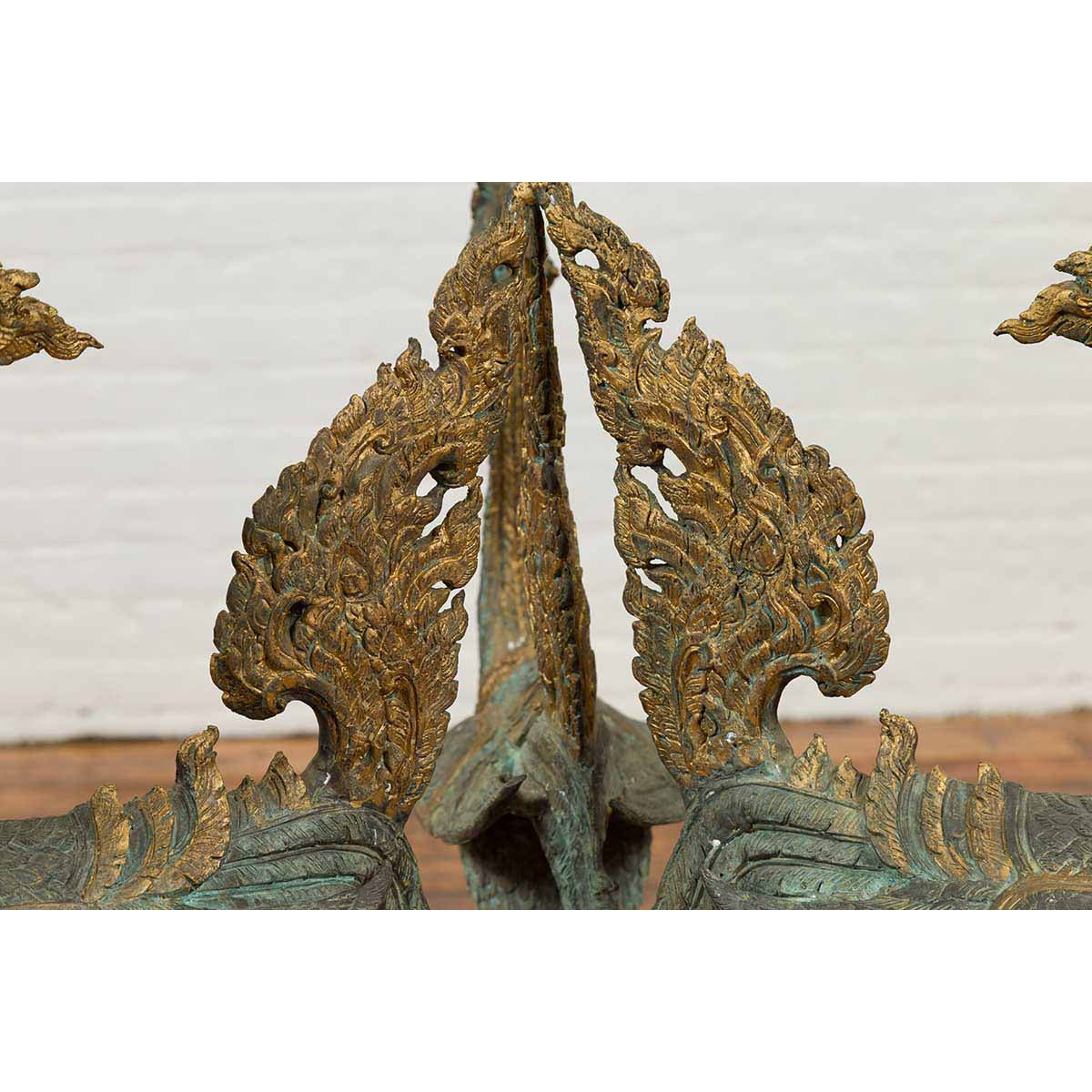 Bronze Contemporary Triple Dragon Table Base with Verde Patina and Gilt Accents-7. Asian &amp; Chinese Furniture, Art, Antiques, Vintage Home Décor for sale at FEA Home