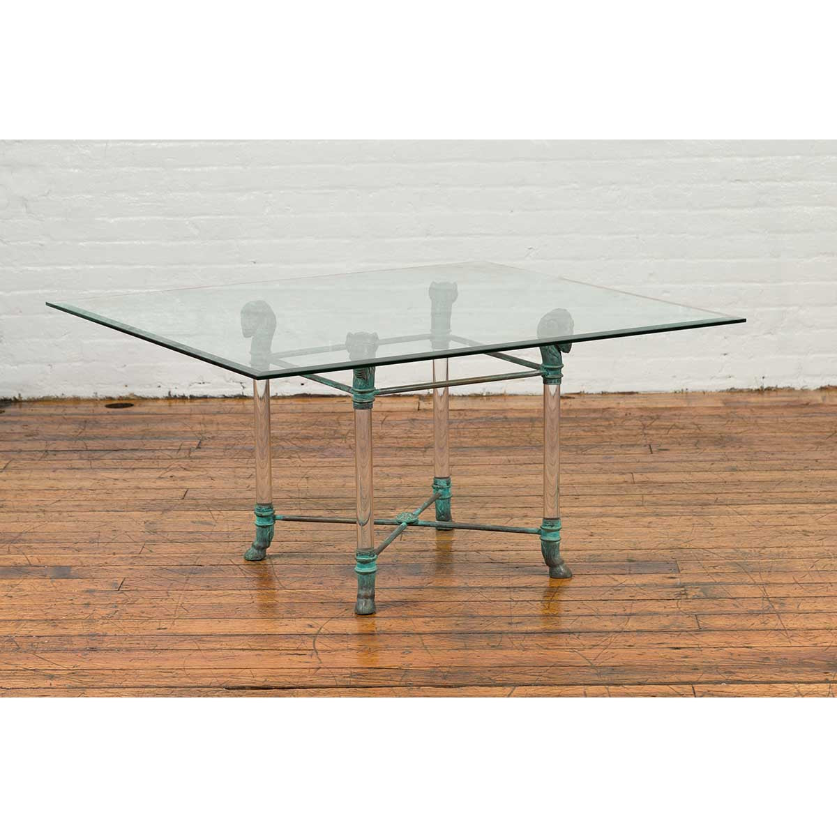Neoclassical Style Lucite and Verde Bronze Coffee Table Base with Rams Heads-2. Asian & Chinese Furniture, Art, Antiques, Vintage Home Décor for sale at FEA Home