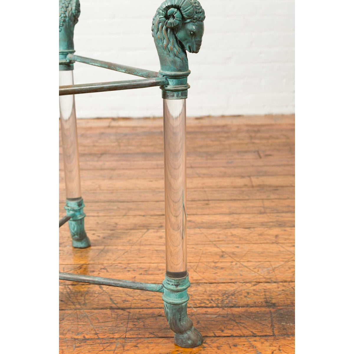 Neoclassical Style Lucite and Verde Bronze Coffee Table Base with Rams Heads-10. Asian &amp; Chinese Furniture, Art, Antiques, Vintage Home Décor for sale at FEA Home