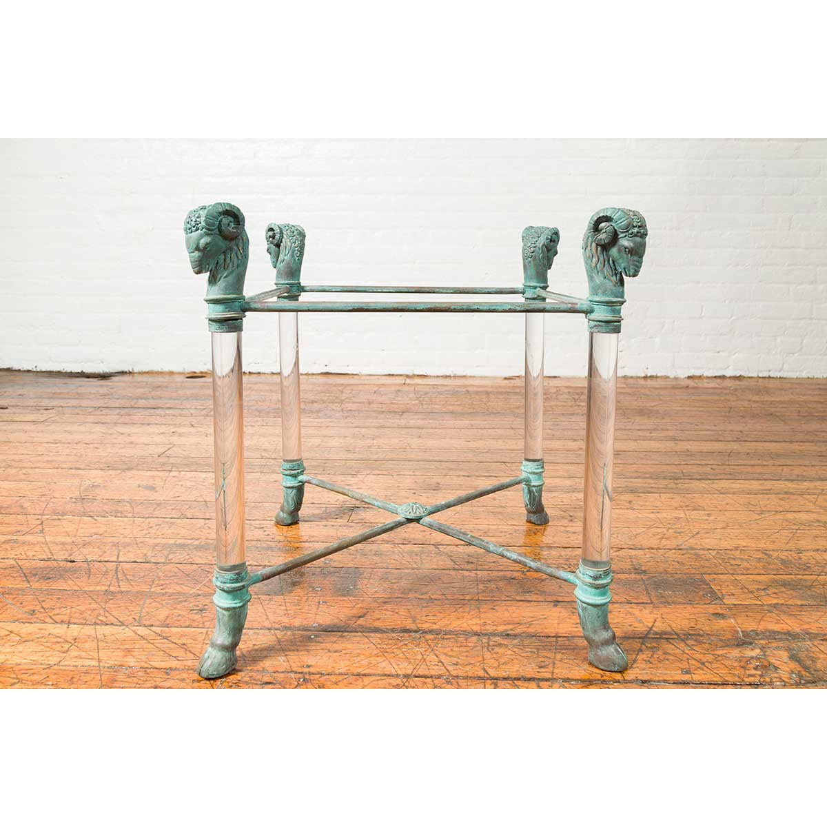 Neoclassical Style Lucite and Verde Bronze Coffee Table Base with Rams Heads-11. Asian &amp; Chinese Furniture, Art, Antiques, Vintage Home Décor for sale at FEA Home