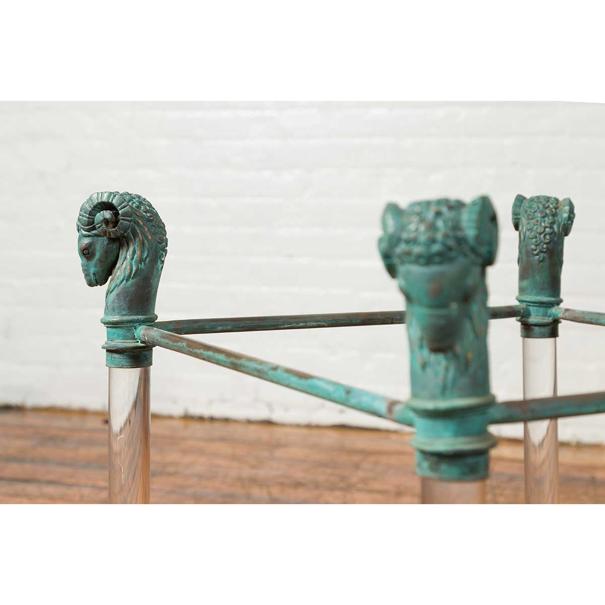 Neoclassical Style Lucite and Verde Bronze Coffee Table Base with Rams Heads-12. Asian &amp; Chinese Furniture, Art, Antiques, Vintage Home Décor for sale at FEA Home