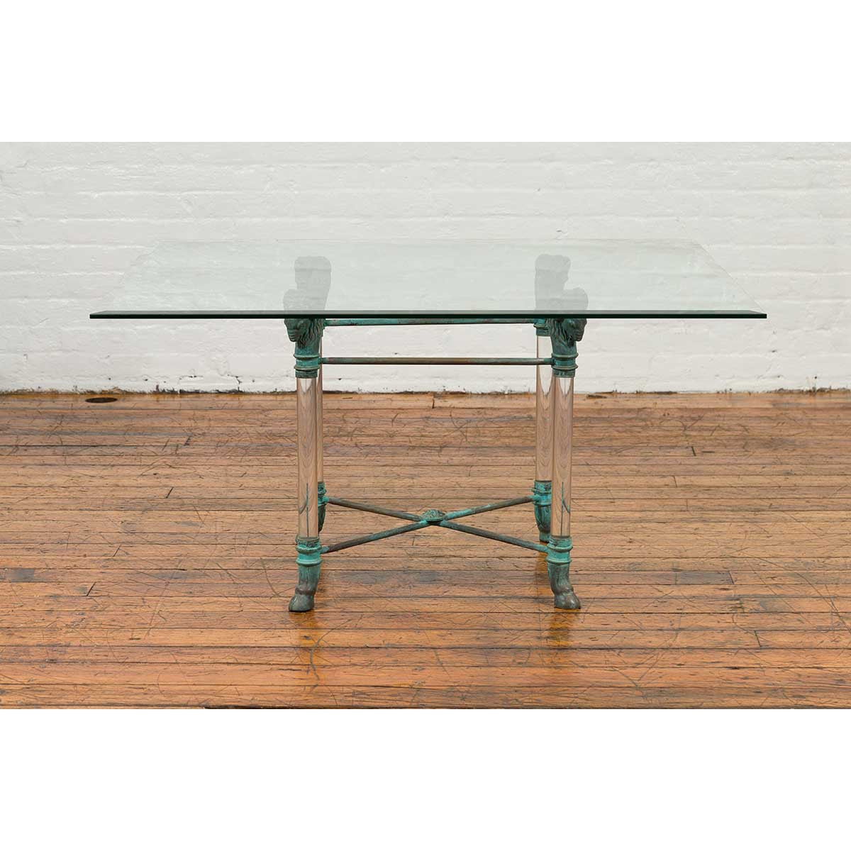 Neoclassical Style Lucite and Verde Bronze Coffee Table Base with Rams Heads-3. Asian &amp; Chinese Furniture, Art, Antiques, Vintage Home Décor for sale at FEA Home