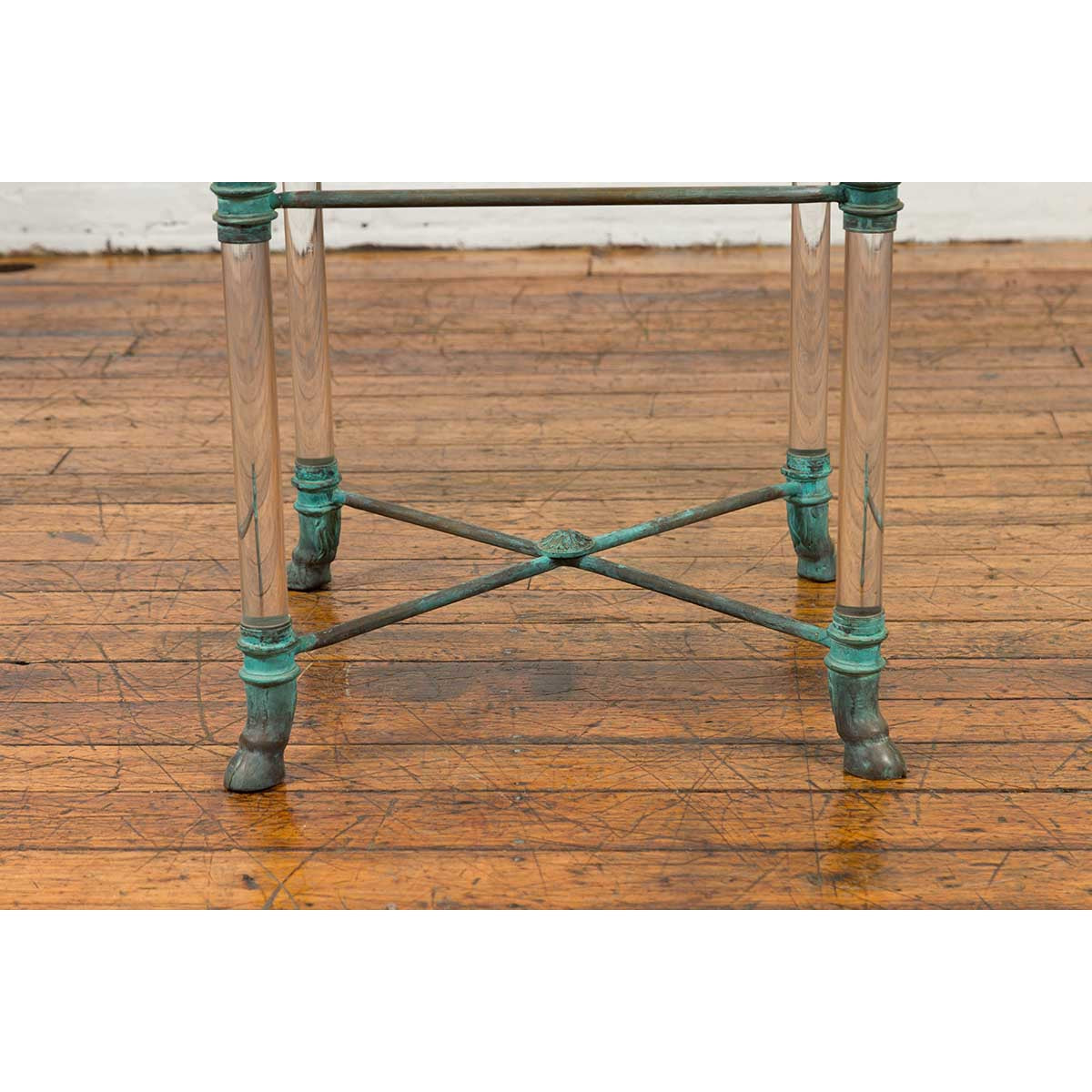 Neoclassical Style Lucite and Verde Bronze Coffee Table Base with Rams Heads-4. Asian &amp; Chinese Furniture, Art, Antiques, Vintage Home Décor for sale at FEA Home