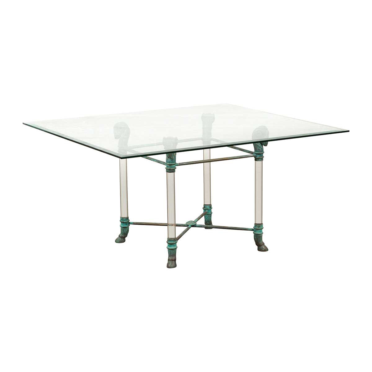 Neoclassical Style Lucite and Verde Bronze Coffee Table Base with Rams Heads-1. Asian & Chinese Furniture, Art, Antiques, Vintage Home Décor for sale at FEA Home