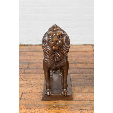 Pair of Bronze Lion Sculptures on Bases with Dark Patina-YN7549-4. Asian & Chinese Furniture, Art, Antiques, Vintage Home Décor for sale at FEA Home