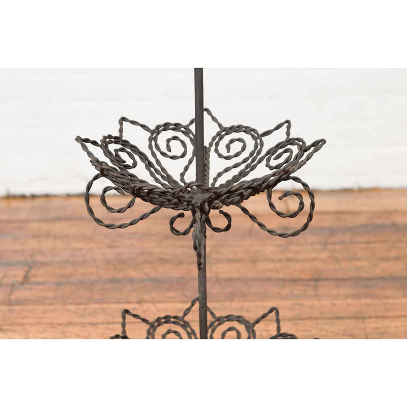 Vintage Bronze Three-Tiered Stand with Dark Patina and Scrolled Motifs-8. Asian & Chinese Furniture, Art, Antiques, Vintage Home Décor for sale at FEA Home