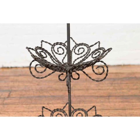 Vintage Bronze Three-Tiered Stand with Dark Patina and Scrolled Motifs-8. Asian & Chinese Furniture, Art, Antiques, Vintage Home Décor for sale at FEA Home