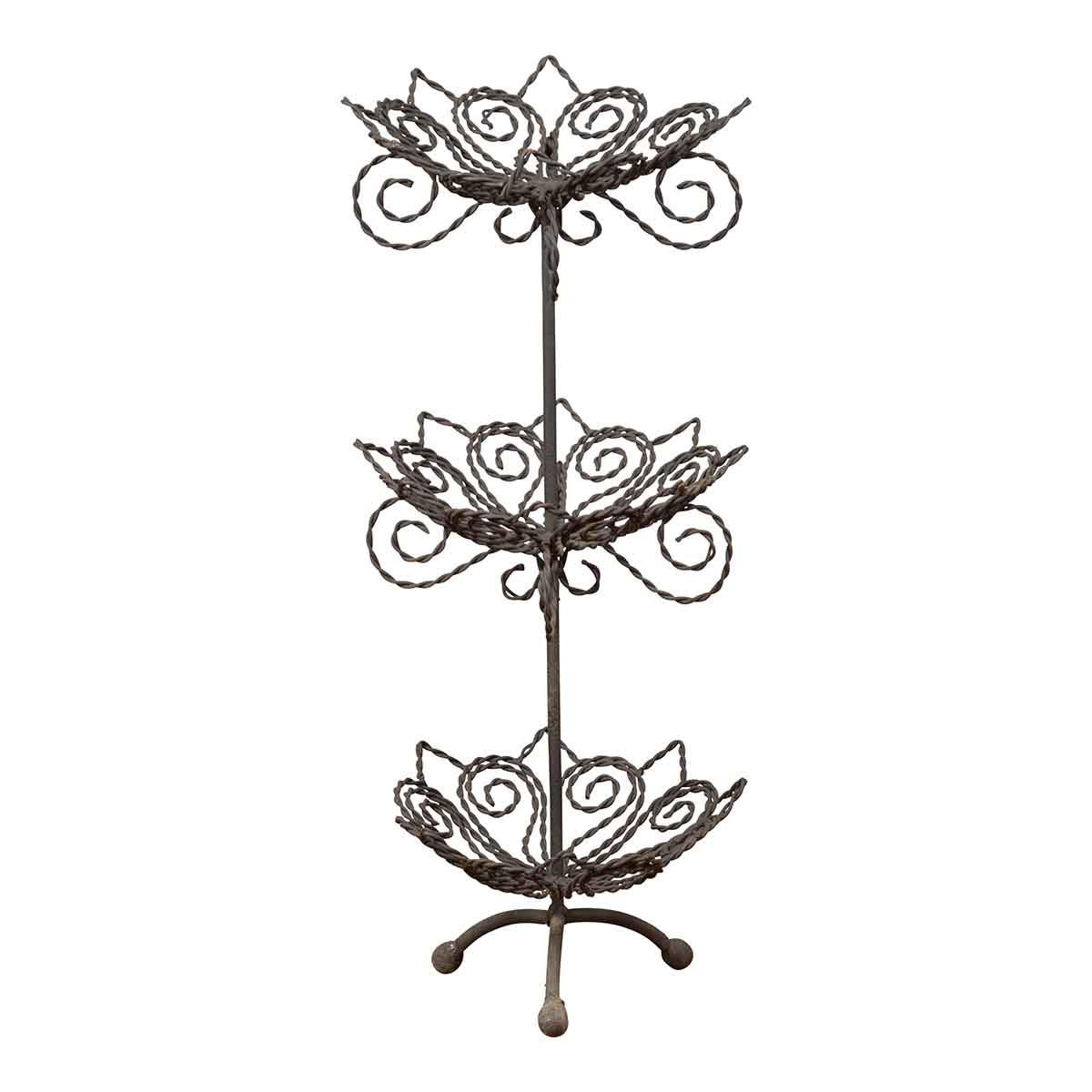 Vintage Bronze Three-Tiered Stand with Dark Patina and Scrolled Motifs-1. Asian & Chinese Furniture, Art, Antiques, Vintage Home Décor for sale at FEA Home