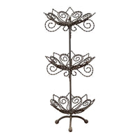 Vintage Bronze Three-Tiered Stand with Dark Patina and Scrolled Motifs-RG2001-1. Asian & Chinese Furniture, Art, Antiques, Vintage Home Décor for sale at FEA Home