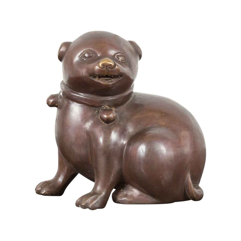 Petite Taisho Style Bronze Puppy Dog Sculpture in the Manner of the Hirado Puppy- Asian Antiques, Vintage Home Decor & Chinese Furniture - FEA Home