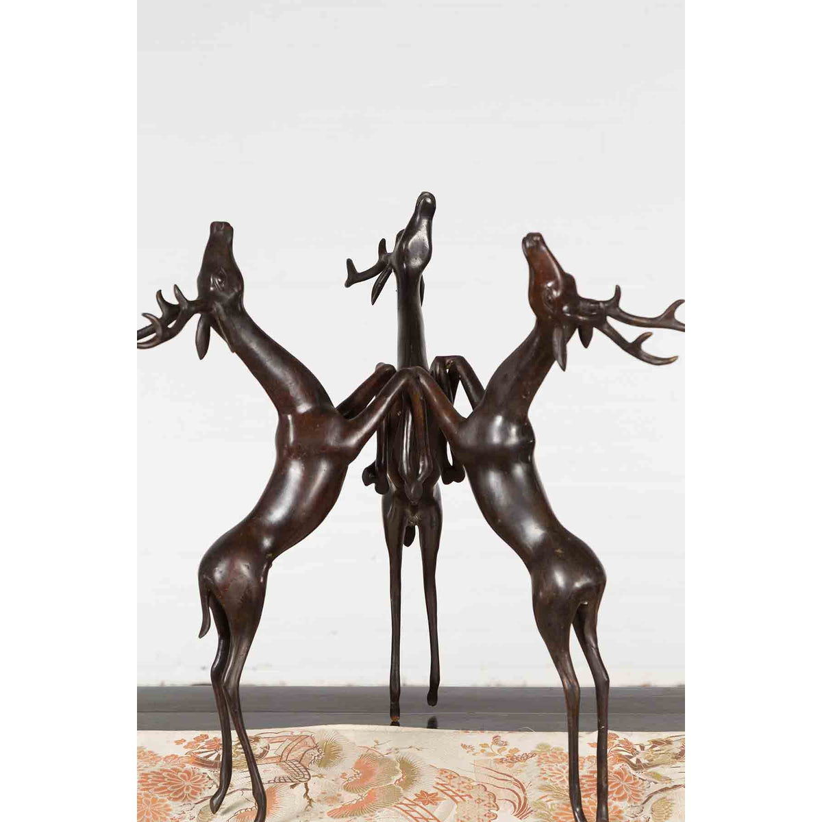 Vintage Lost Wax Cast Bronze Triple Deer Low Table Base with Dark Bronze Patina-10. Asian &amp; Chinese Furniture, Art, Antiques, Vintage Home Décor for sale at FEA Home