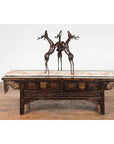 Vintage Lost Wax Cast Bronze Triple Deer Low Table Base with Dark Bronze Patina-4. Asian & Chinese Furniture, Art, Antiques, Vintage Home Décor for sale at FEA Home