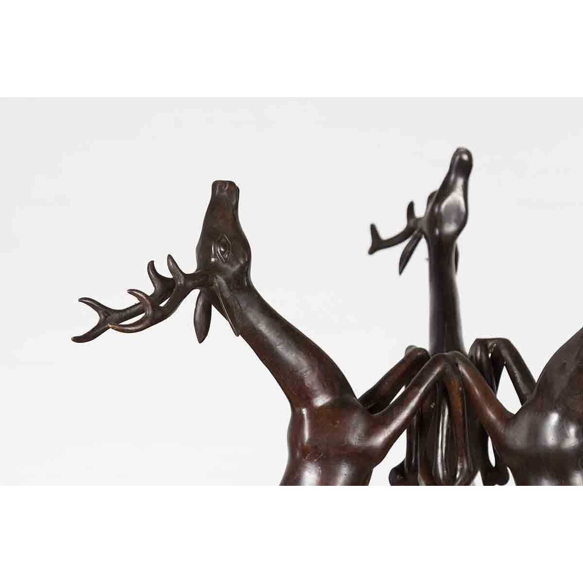 Vintage Lost Wax Cast Bronze Triple Deer Low Table Base with Dark Bronze Patina-5. Asian &amp; Chinese Furniture, Art, Antiques, Vintage Home Décor for sale at FEA Home