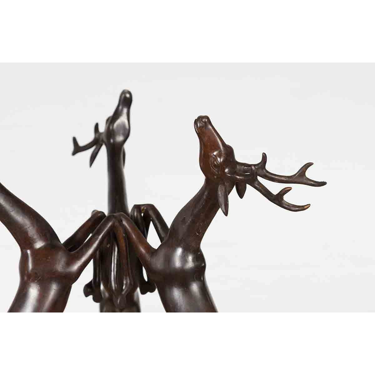 Vintage Lost Wax Cast Bronze Triple Deer Low Table Base with Dark Bronze Patina-6. Asian &amp; Chinese Furniture, Art, Antiques, Vintage Home Décor for sale at FEA Home