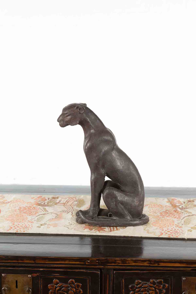 Small Bronze Statue of A Panther Sitting