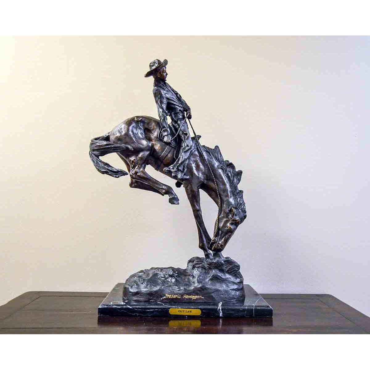 Outlaw Bronze Sculpture on Marble Base after Frederic Remington-6. Asian &amp; Chinese Furniture, Art, Antiques, Vintage Home Décor for sale at FEA Home