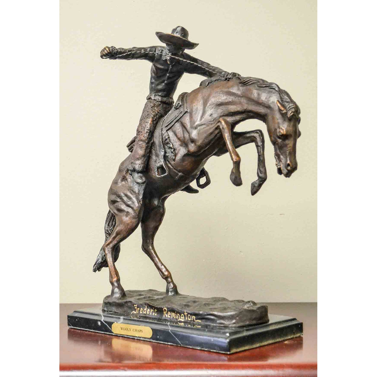 Wooly Chaps Bronze Sculpture on Marble Base after Frederic Remington-1. Asian & Chinese Furniture, Art, Antiques, Vintage Home Décor for sale at FEA Home