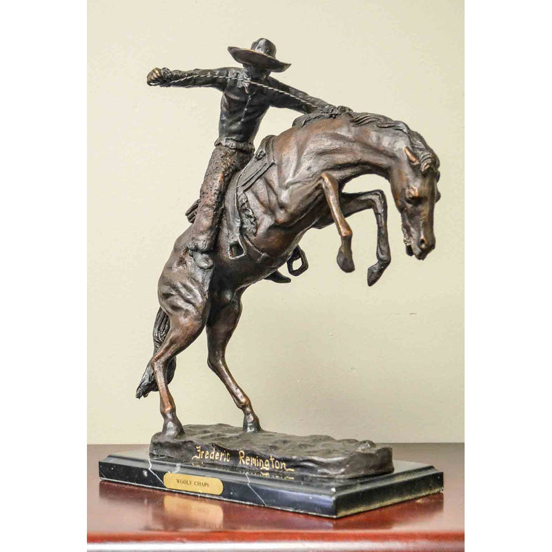 Wooly Chaps Bronze Sculpture on Marble Base, after Frederic Remington-RG2048-1. Asian & Chinese Furniture, Art, Antiques, Vintage Home Décor for sale at FEA Home