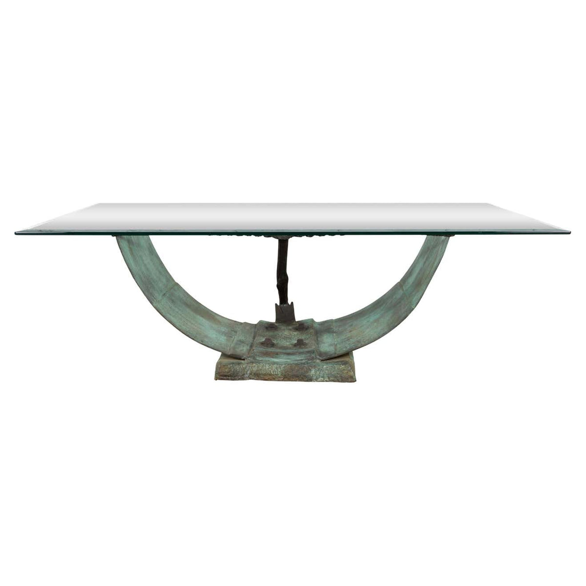 Nautical Egyptian Inspired, Barge Style Verde Bronze Coffee Table Base-1. Asian & Chinese Furniture, Art, Antiques, Vintage Home Décor for sale at FEA Home