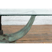 Nautical Egyptian Inspired, Barge Style Verde Bronze Coffee Table Base